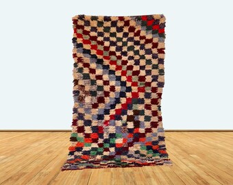 2x4 ft vintage Moroccan Berber checkered area rug.
