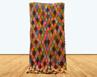 Tappeto marocchino vintage con motivo a rombi colorati, 2,1x0,9 m.