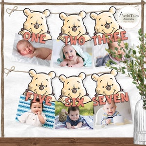 Winnie The Pooh Birthday Garland | Digital Download Banner | Winnie The Pooh Milestone | Hanging Bunting Flags Decoration | Attached Photos