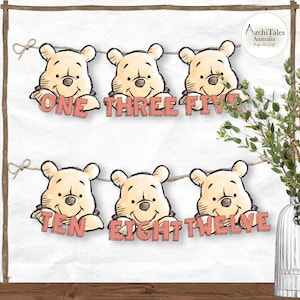 Winnie The Pooh Birthday Garland | Digital Download Banner | Winnie The Pooh Milestone | Hanging Bunting Flags Decoration | Without Photos