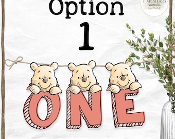 Winnie The Pooh Birthday | Digital Download | High Chair Banner | Hanging Bunting | Flags Decoration | Birthday