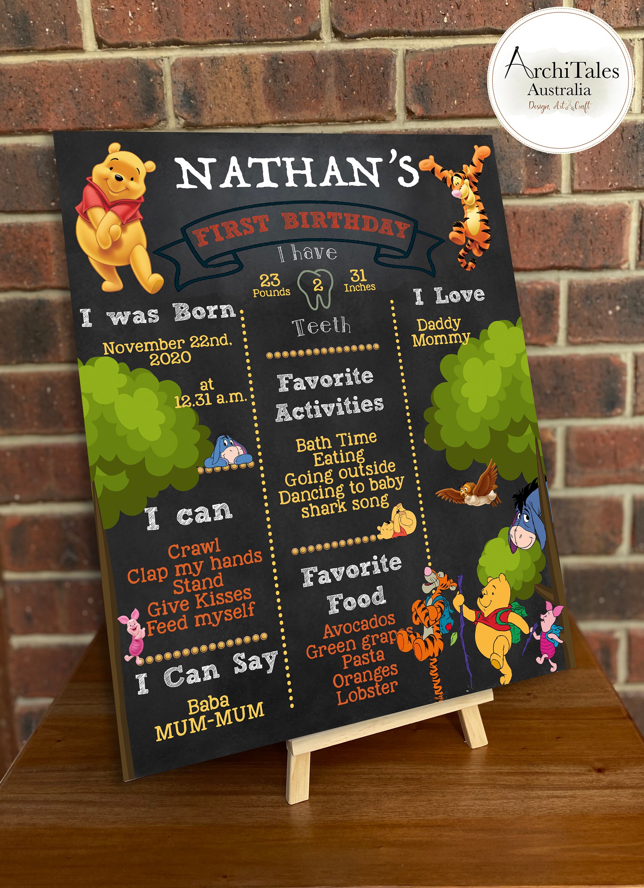 Winnie the Pooh Milestone Poster Board | First Birthday | Keepsake ...