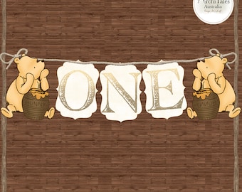 Winnie The Pooh | Digital Download | High Chair Banner | Hanging Bunting | Flags Decoration | Birthday