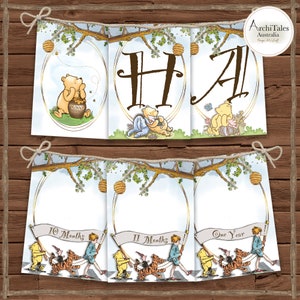Classic Winnie The Pooh Birthday Garland | Digital Download Banner | Hanging Bunting | Flags Decoration