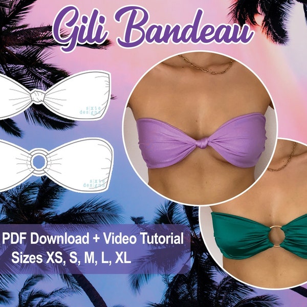 DIY Modern Minimalist Bandeau Bikini Top | Front Knot Bikini | Ring Bikini | Digital PDF Sewing Pattern by Sixte Designs