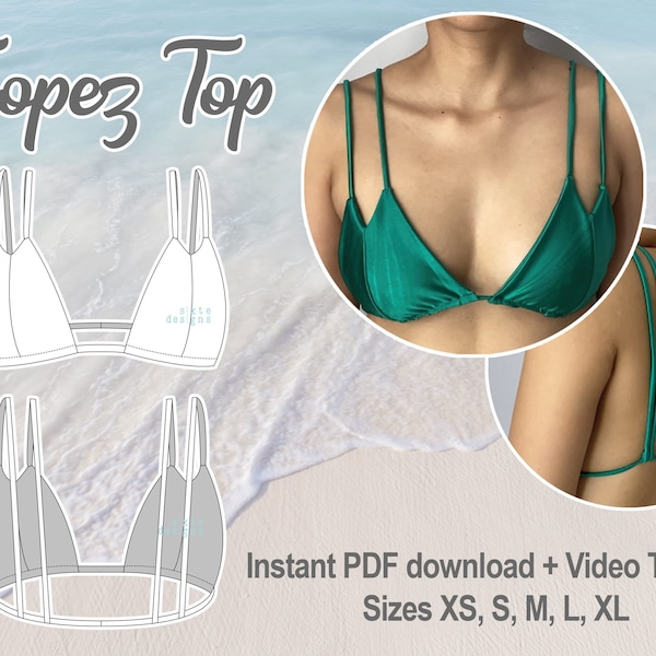 Haut de bikini bralette triangle moderne ultra minimaliste bricolage | Sans couture et réversible | Patron de couture PDF numérique par Sixte Designs