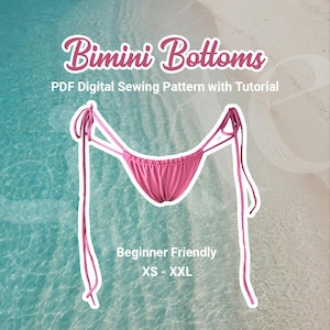 DIY Double String Bottoms PDF Sewing Pattern | Minimalist Summer Scrunch Cheeky Seamless Bikini Swimwear | Bimini Bottoms by Sixte Designs