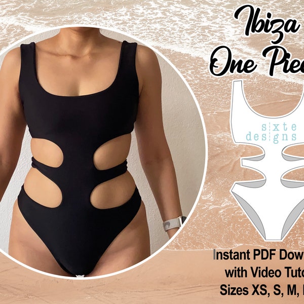 DIY One Piece Cut Out Monokini Swimsuit | Flattering Seamless Reversible Tank Style | Ibiza Digital PDF Sewing Pattern by Sixte Designs