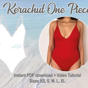DIY Classic One Piece Plunge Swimsuit | Seamless Reversible | Kerachut Digital PDF Sewing Pattern by Sixte Designs