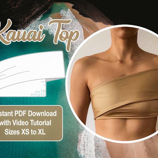 DIY One Shoulder Bandeau Swim Top | Strapless Bikini with Crossed Band | Kauai Top | Digital PDF Sewing Pattern | Sixte Designs