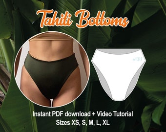 High waist Swim Bottoms Sewing Pattern: Reversible, Minimalist, high leg (Digital PDF)