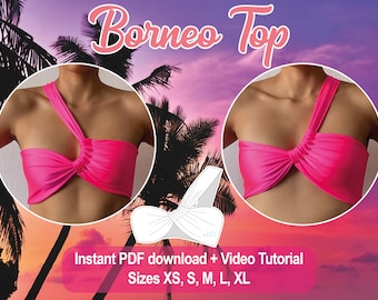 DIY One Shoulder Scrunch Bikini Top | Adjustable Seamless | Borneo Top | Digital PDF Sewing Pattern by Sixte Designs