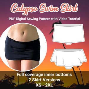 DIY Retro Mini Swim Skirt | PDF Sewing Pattern | Minimalist Short Skort | Pole Fitness Yoga | Full Coverage |Swimwear Bottoms | Fitted Flare