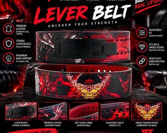 Handcrafted Leather Lever Belt – Custom Dragon Weightlifting Belt for Powerlifting, Heavy Lifting & Strength Training
