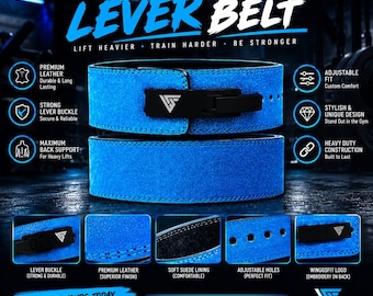 Genuine Leather Lever Belt – Blue Weightlifting and Powerlifting Belt for Heavy Lifting, Strength Training & Gym