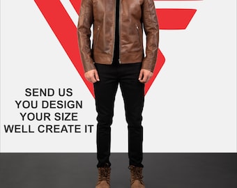 Handmade Brown Leather Bomber Jacket | Custom Fit Biker Coat