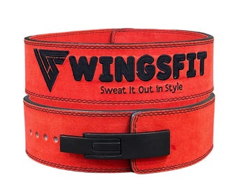 WingsFit 10mm Lever Belt: Heavy Duty Powerlifting, Deadlift Strength - Red