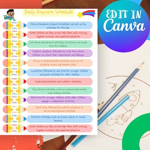 Daycare Provider Daily Schedule Template, Customizable with Canva, Editable Daycare Schedules, In Home Daycare Forms, Daycare Starter Kit