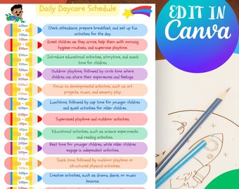 Daycare Provider Daily Schedule Template, Customizable with Canva, Editable Daycare Schedules, In Home Daycare Forms, Daycare Starter Kit