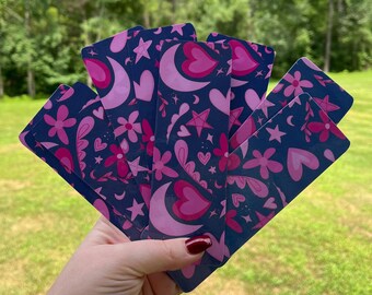 Pink Witchy Bookmark, Purple Witchcore Bookmark, Pattern Bookmark, Laminated Glossy bookmarks 2”x6” , Floral Bookmark