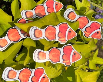 Clown Fish Sticker Glossy Water Resistant Stickers Ocean Life Watercolor Sticker
