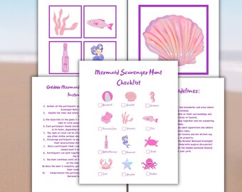 Mermaid Treasure Hunt Outdoor Scavenger Hunt Printable Game for Mermaid Birthday Party Outdoor Mermaid Bingo Treasure Hunting Clue Cards