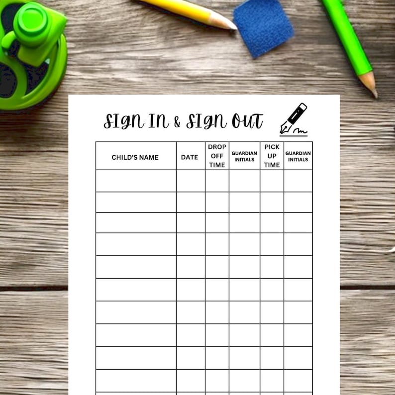 Attendance Sign In Sheet Sign Out Sheet For Daycare Sign In Etsy Attendance Sign In Sheet Sign Out Sheet For Daycare Sign In Etsy