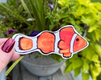 Clown Fish Sticker Glossy Water Resistant Stickers Ocean Life Watercolor Sticker
