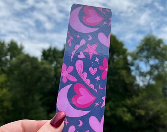 Pink Witchy Bookmark, Purple Witchcore Bookmark, Pattern Bookmark, Laminated Glossy bookmarks 2”x6” , Floral Bookmark