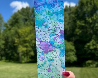 Watercolor Bookmark, Abstract Bookmark, Marbled Bookmark, Laminated Glossy bookmarks 2”x6”