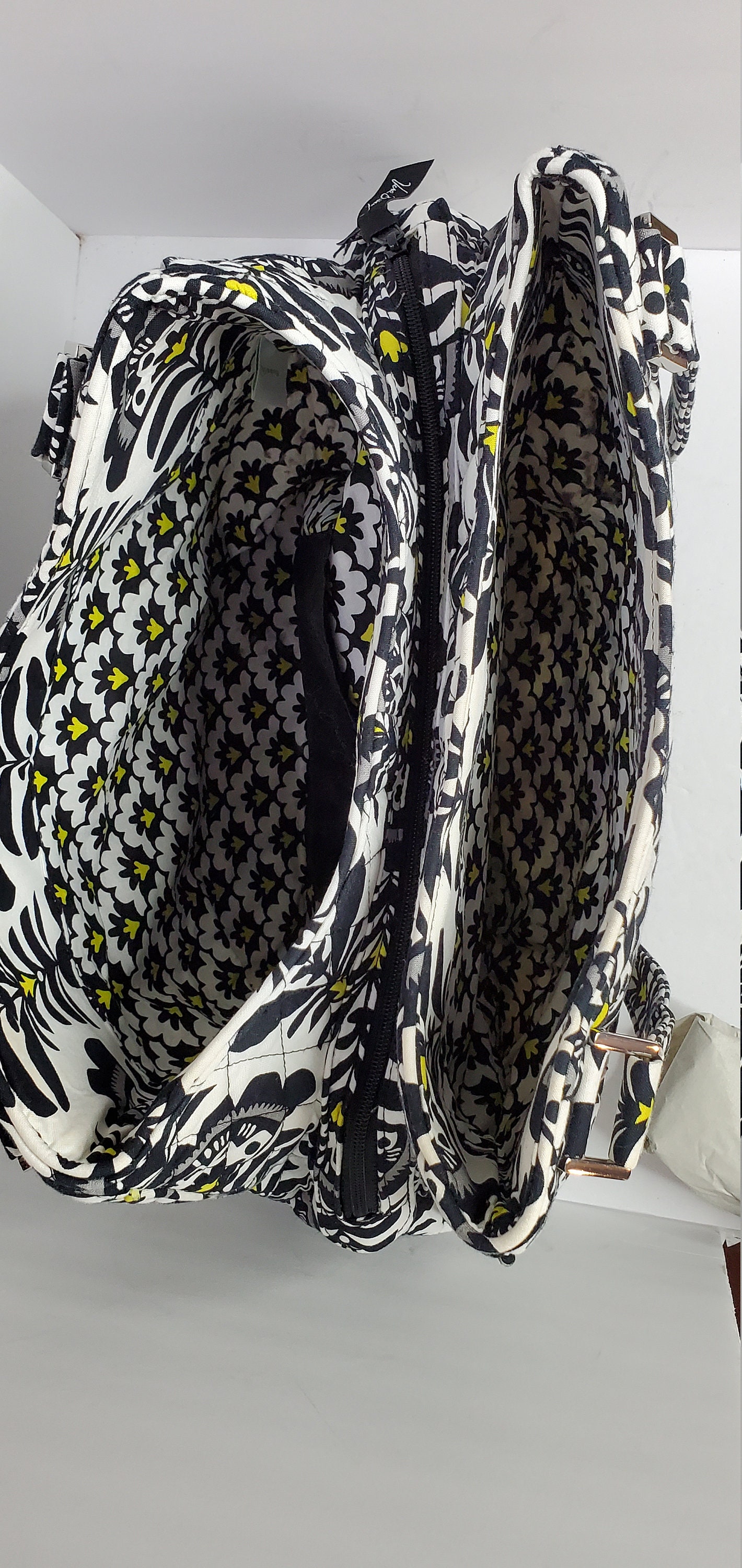 Vintage Vera Bradley Black And White Floral Print Quilted Etsy