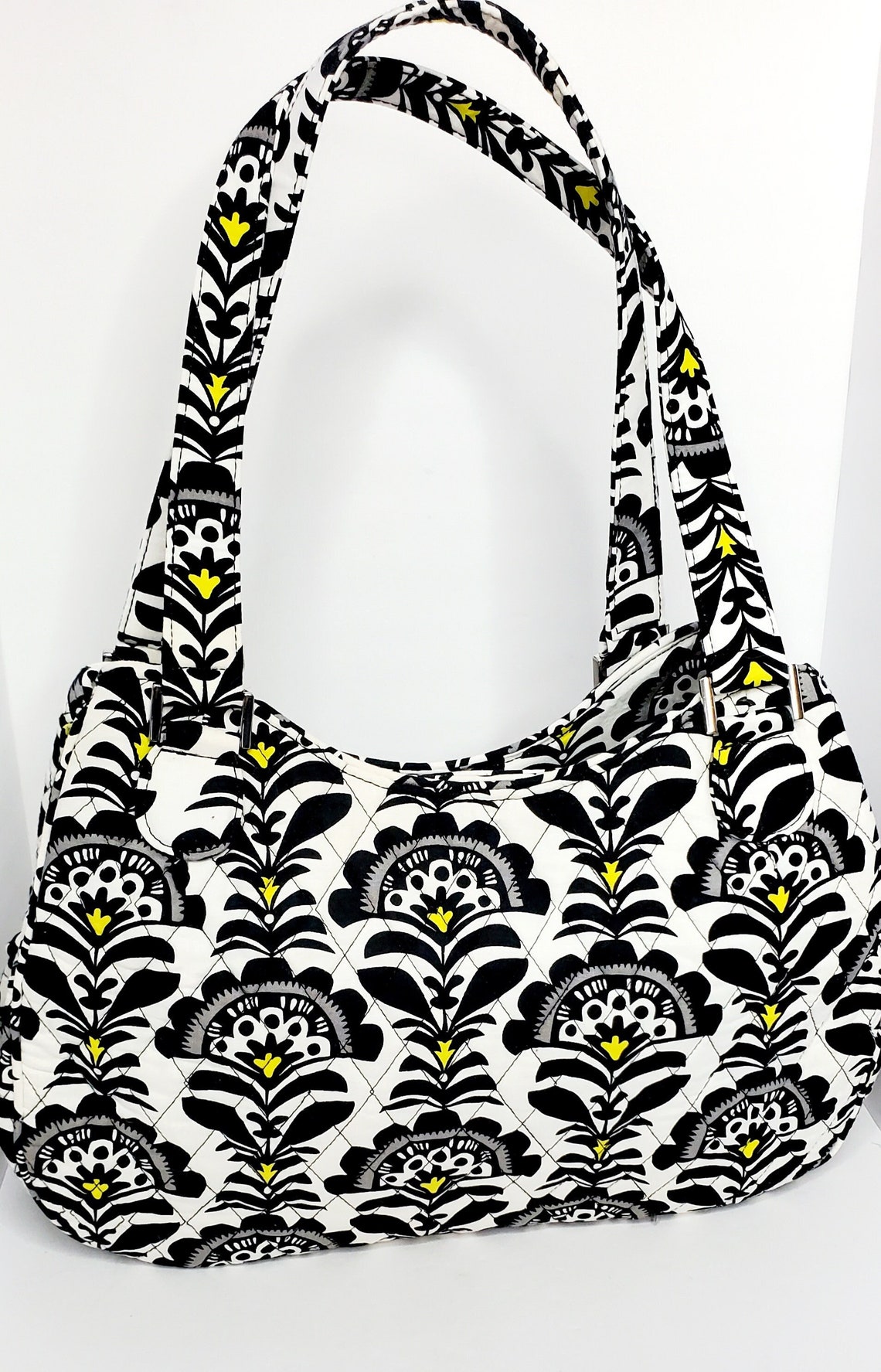 Vintage Vera Bradley Black And White Floral Print Quilted Etsy