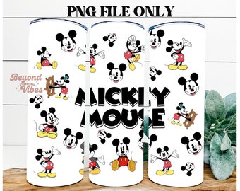 Retro Mickey Mouse Tumbler Wrap PNG, Mickey and Friends Inspired Tumblers, Mickey Cartoons characters, 20z skinny tumbler Sublimation
