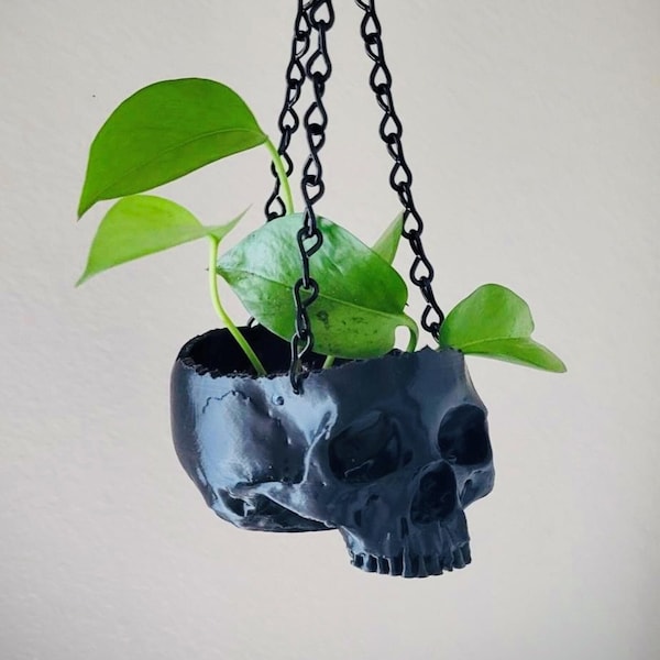 Hanging Skull Planter with Chain | Glow in the Dark Skull Planter | 3D Printed Planter | 3D Prints