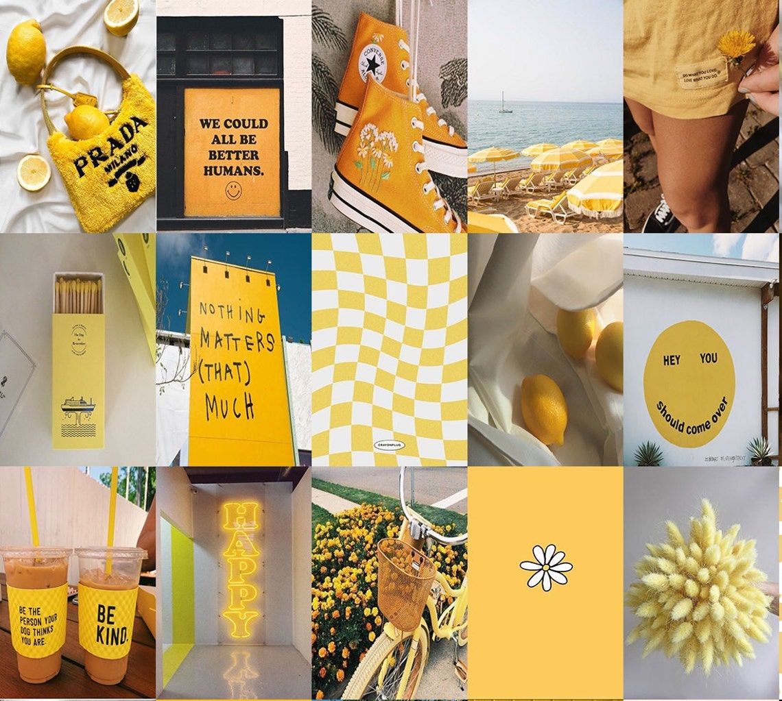 100 YELLOW COLLAGE Kit Aesthetic Dorm Decor Teen Etsy