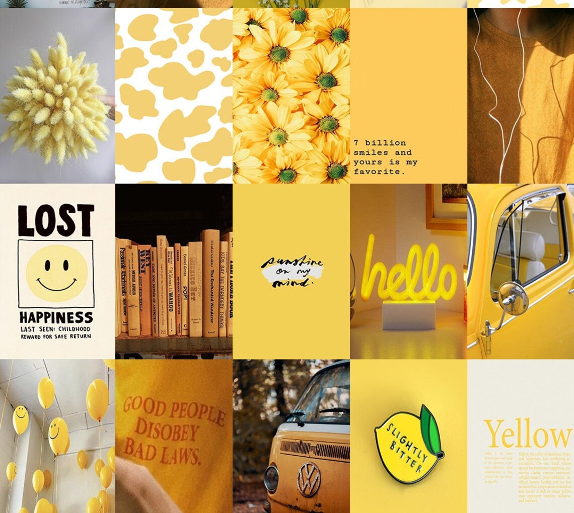 100 YELLOW COLLAGE Kit Aesthetic Dorm Decor Teen Etsy