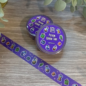 Magical Potion Washi tape | Decorative craft tape for journaling, scrapbooking and bullet journals/planners | 15mm x 10m | Goblincore Kawaii