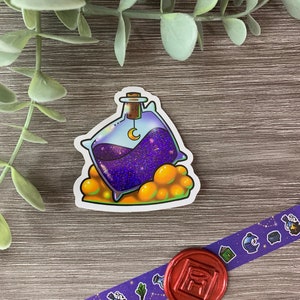 Potion of Sleep Sticker Die Cut Vinyl Glitter Sticker | Waterproof, Weatherproof, Dishwasher Safe | dnd roleplay goblincore cottagecore