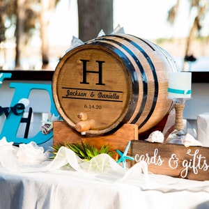 Personalized Oak Whiskey Barrel Card Holder: Rustic Wedding Decor