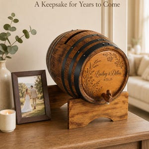 Personalized Oak Wine Barrel Card Holder, Rustic Wedding Decor image 10