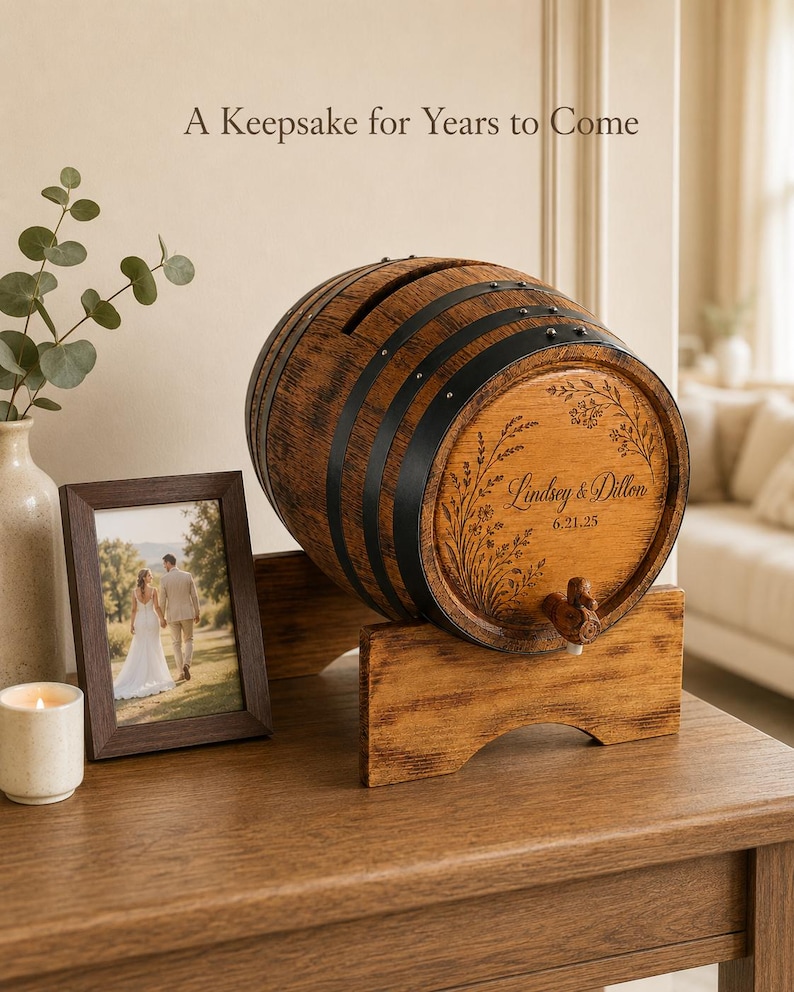 Personalized Oak Wine Barrel Card Holder, Rustic Wedding Decor image 10
