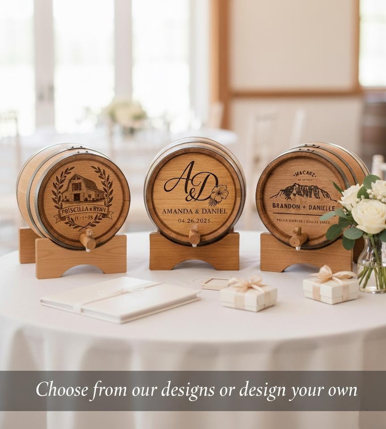 Personalized Oak Wine Barrel Card Holder, Rustic Wedding Decor image 6
