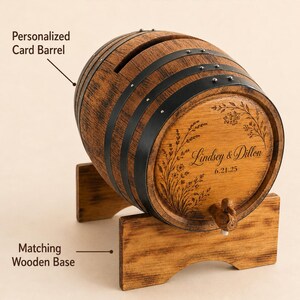 Personalized Oak Wine Barrel Card Holder, Rustic Wedding Decor image 8