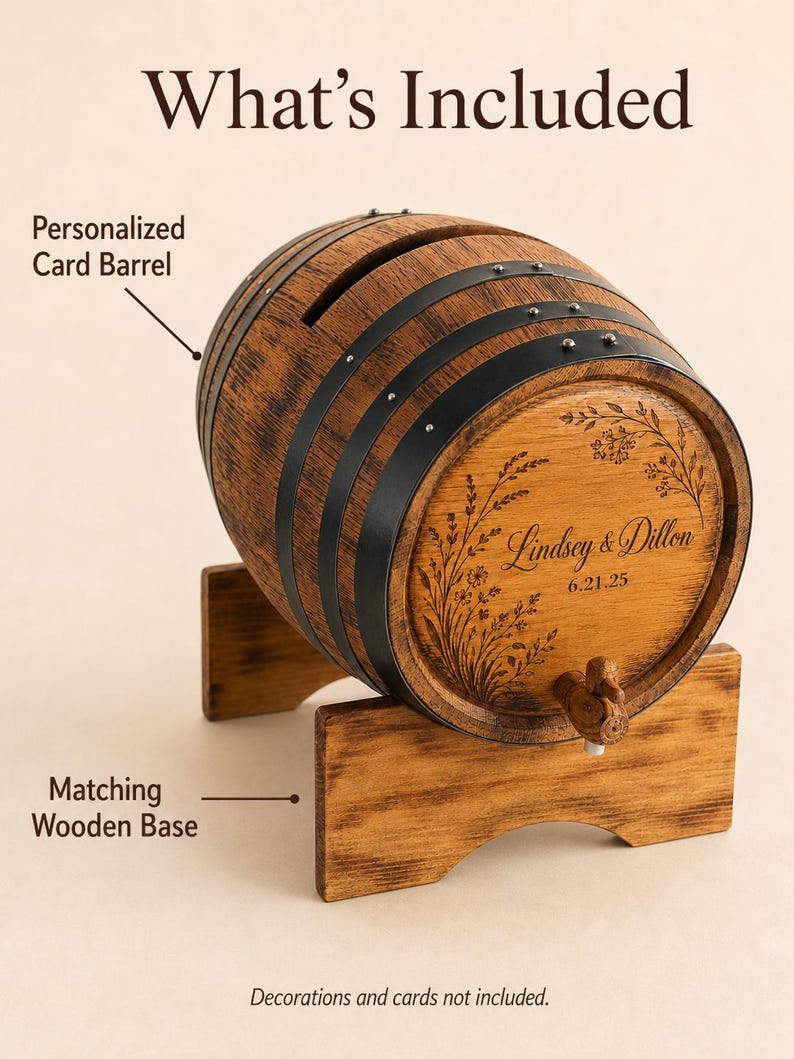 Personalized Oak Wine Barrel Card Holder, Rustic Wedding Decor image 8