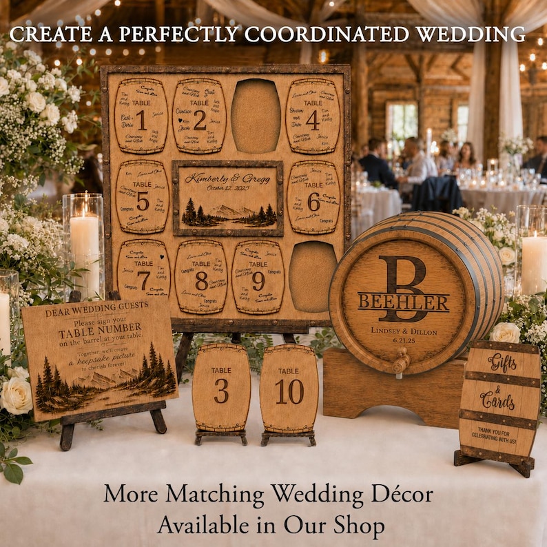 Personalized Oak Wine Barrel Card Holder, Rustic Wedding Decor image 3