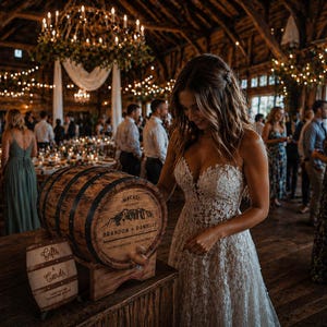 Personalized Oak Wine Barrel Card Holder, Rustic Wedding Decor image 2