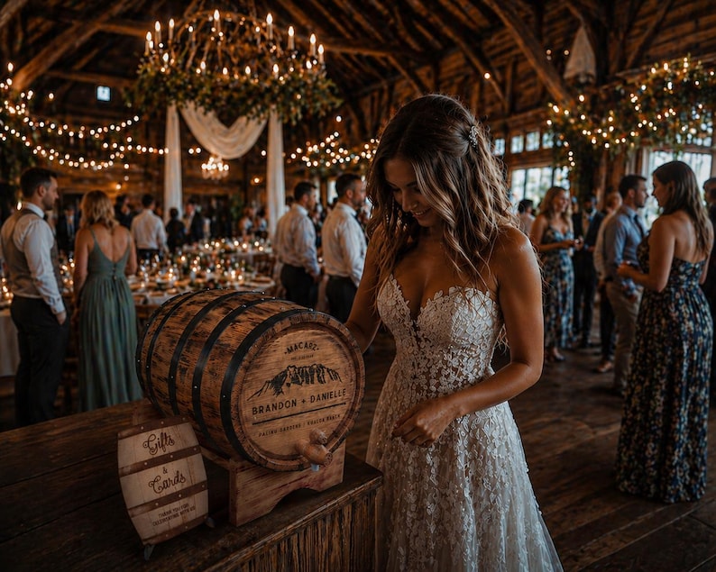 Personalized Oak Wine Barrel Card Holder, Rustic Wedding Decor image 2