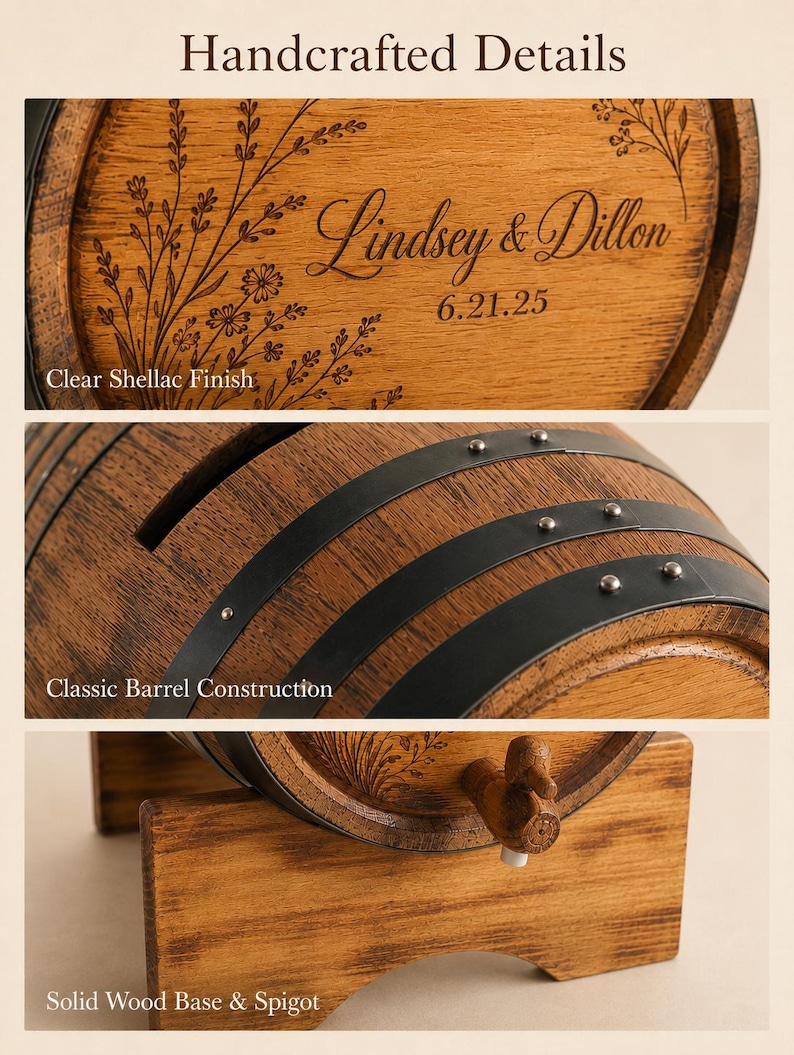 Personalized Oak Wine Barrel Card Holder, Rustic Wedding Decor image 7