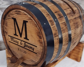 Personalized Oak Whiskey Barrel Card Box, Rustic Wedding Event Gift Holder