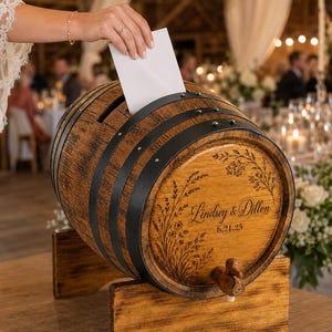 Personalized Oak Wine Barrel Card Holder, Rustic Wedding Decor image 9